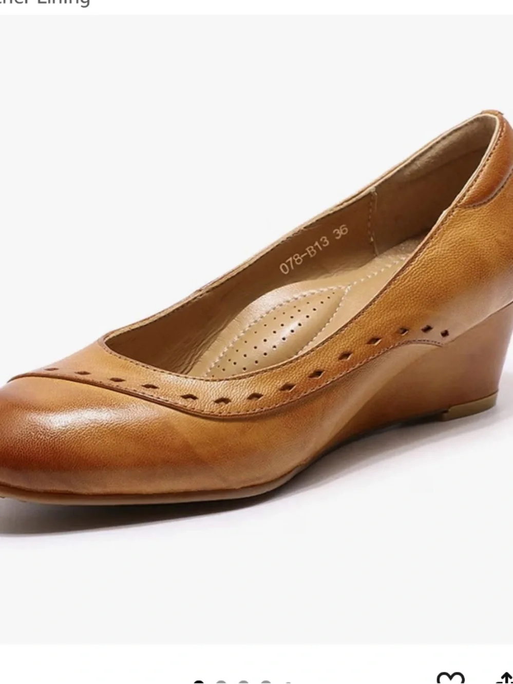 Mona Flying Shoes Wedge Heel Mid Leather Cognac Brown Round Toe Size 11 NWT